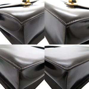 美品 グッチ ターンロック ハンドバッグ ロゴ金具 ヴィンテージ フォーマルバッグ オールドグッチ レザー ブラック 0844【中古】GUCCI