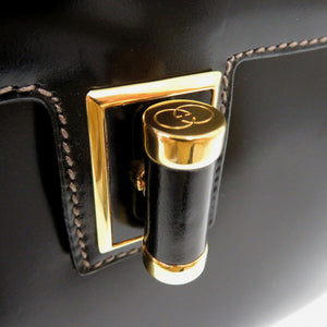 美品 グッチ ターンロック ハンドバッグ ロゴ金具 ヴィンテージ フォーマルバッグ オールドグッチ レザー ブラック 0844【中古】GUCCI