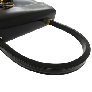 美品 グッチ ターンロック ハンドバッグ ロゴ金具 ヴィンテージ フォーマルバッグ オールドグッチ レザー ブラック 0844【中古】GUCCI