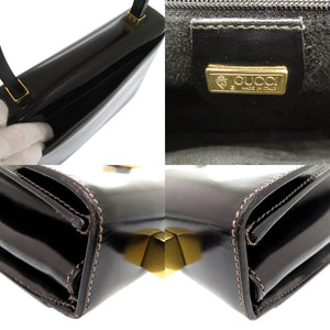 美品 グッチ ターンロック ハンドバッグ ロゴ金具 ヴィンテージ フォーマルバッグ オールドグッチ レザー ブラック 0844【中古】GUCCI