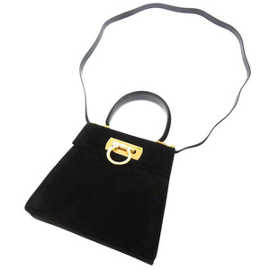 美品 サルヴァトーレフェラガモ ガンチーニ AQ-212193 スエードレザー ブラック 2WAY ハンドバッグ 黒 0846【中古】Salvatore Ferragamo