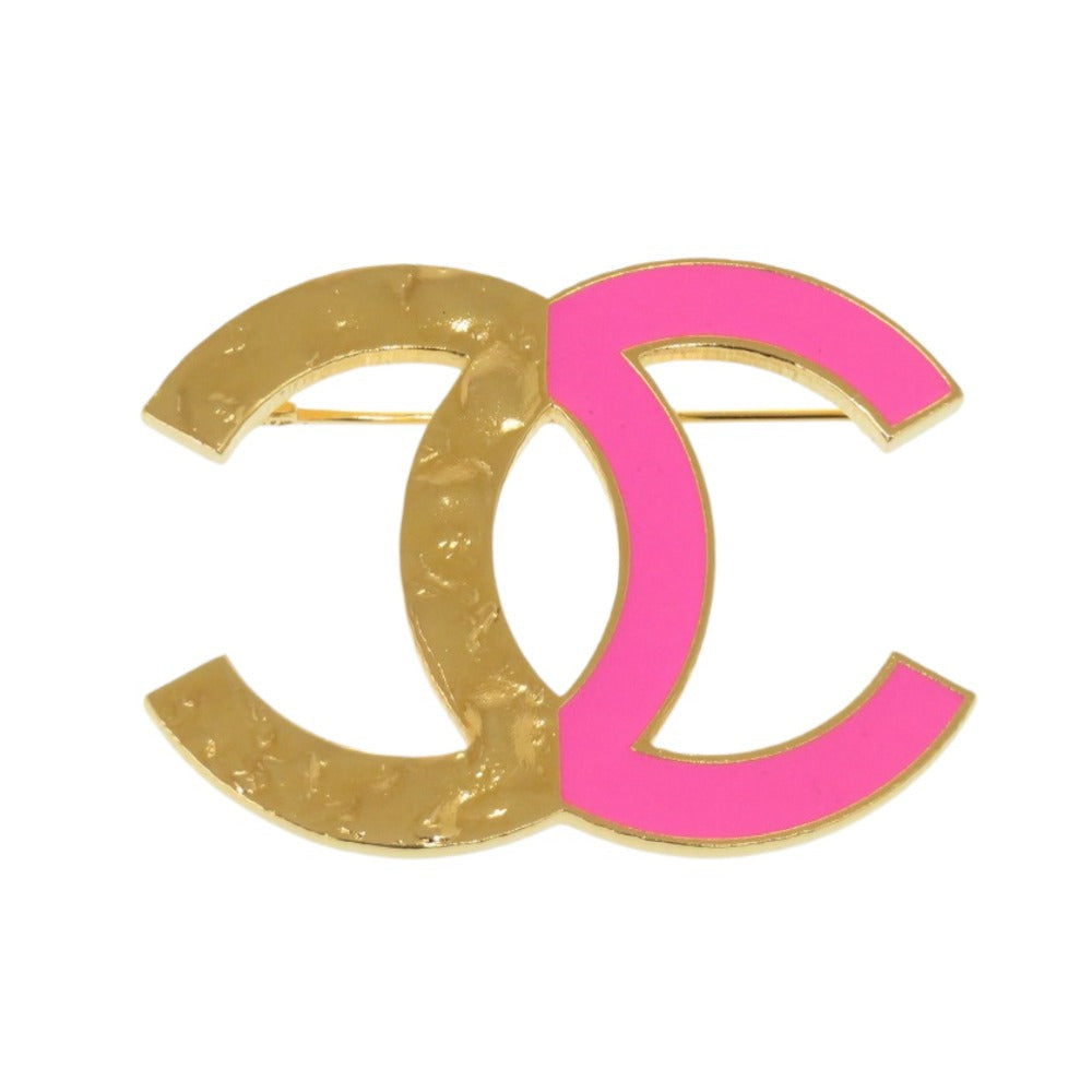 新品同様 シャネル バイカラー ココマーク メタル ゴールド ピンク ブローチ 0848【中古】CHANEL