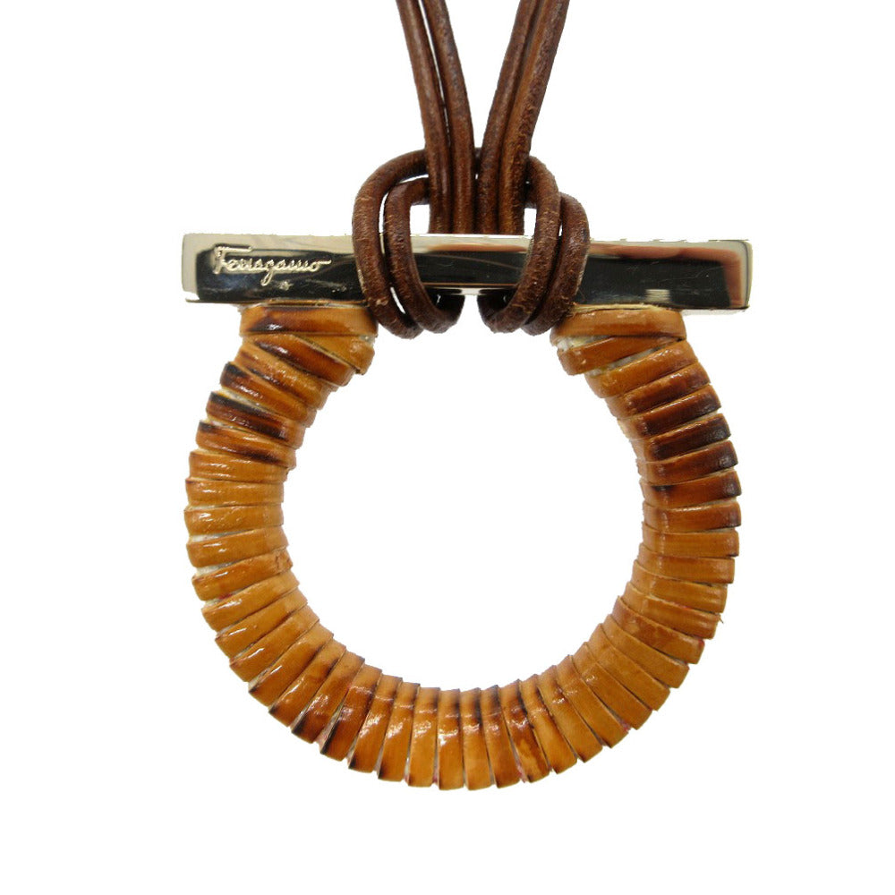 未使用 サルヴァトーレフェラガモ ガンチーニ ネックレス メタル/バンブー/レザー ブラウン 0849【中古】Salvatore Ferragamo