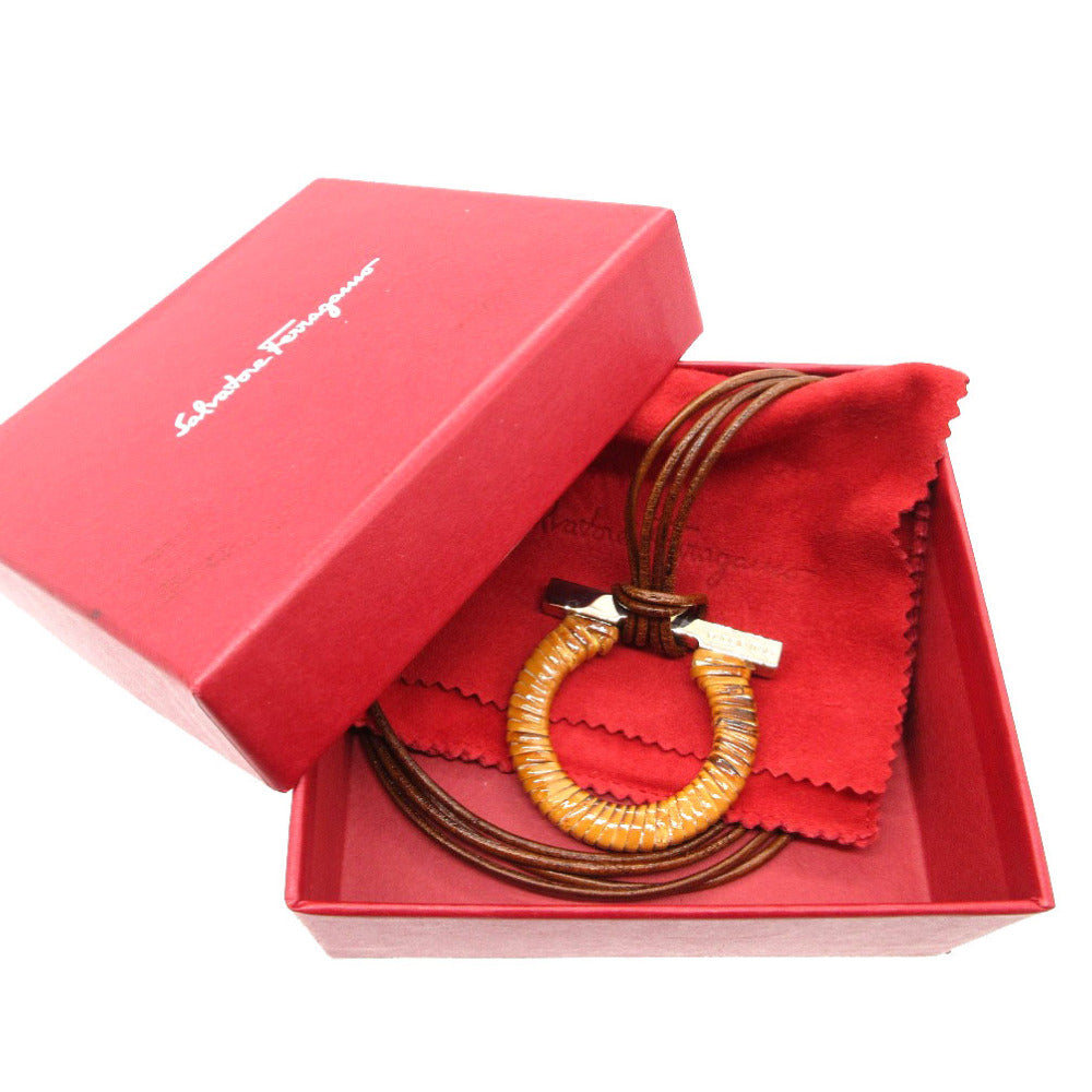 未使用 サルヴァトーレフェラガモ ガンチーニ ネックレス メタル/バンブー/レザー ブラウン 0849【中古】Salvatore Ferragamo