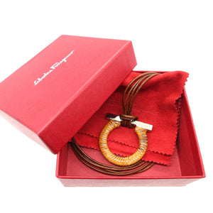 未使用 サルヴァトーレフェラガモ ガンチーニ ネックレス メタル/バンブー/レザー ブラウン 0849【中古】Salvatore Ferragamo