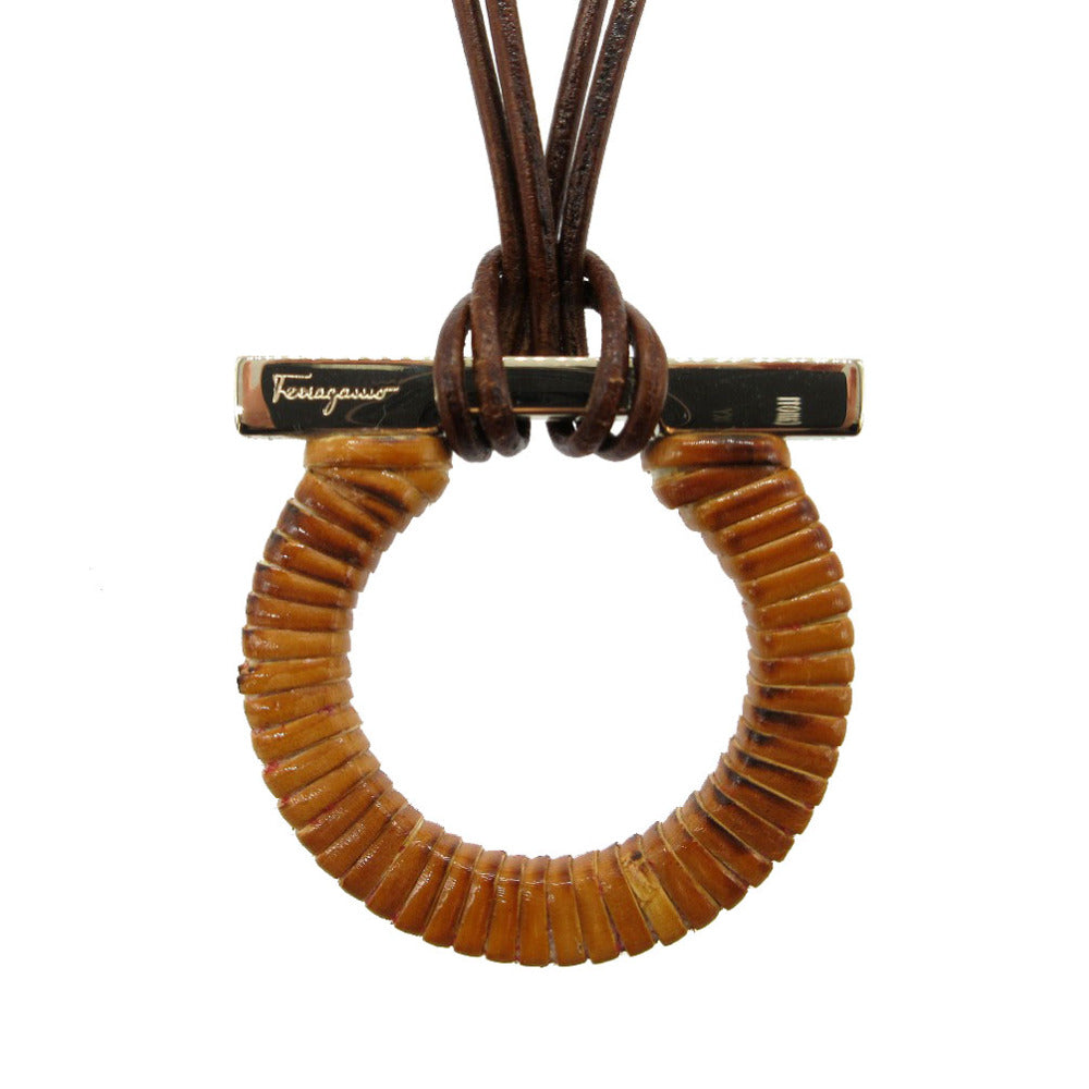 未使用 サルヴァトーレフェラガモ ガンチーニ ネックレス メタル/バンブー/レザー ブラウン 0850【中古】Salvatore Ferragamo