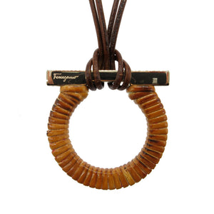 未使用 サルヴァトーレフェラガモ ガンチーニ ネックレス メタル/バンブー/レザー ブラウン 0850【中古】Salvatore Ferragamo