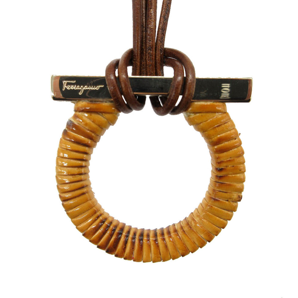 未使用 サルヴァトーレフェラガモ ガンチーニ ネックレス メタル/バンブー/レザー ブラウン 0852【中古】Salvatore Ferragamo