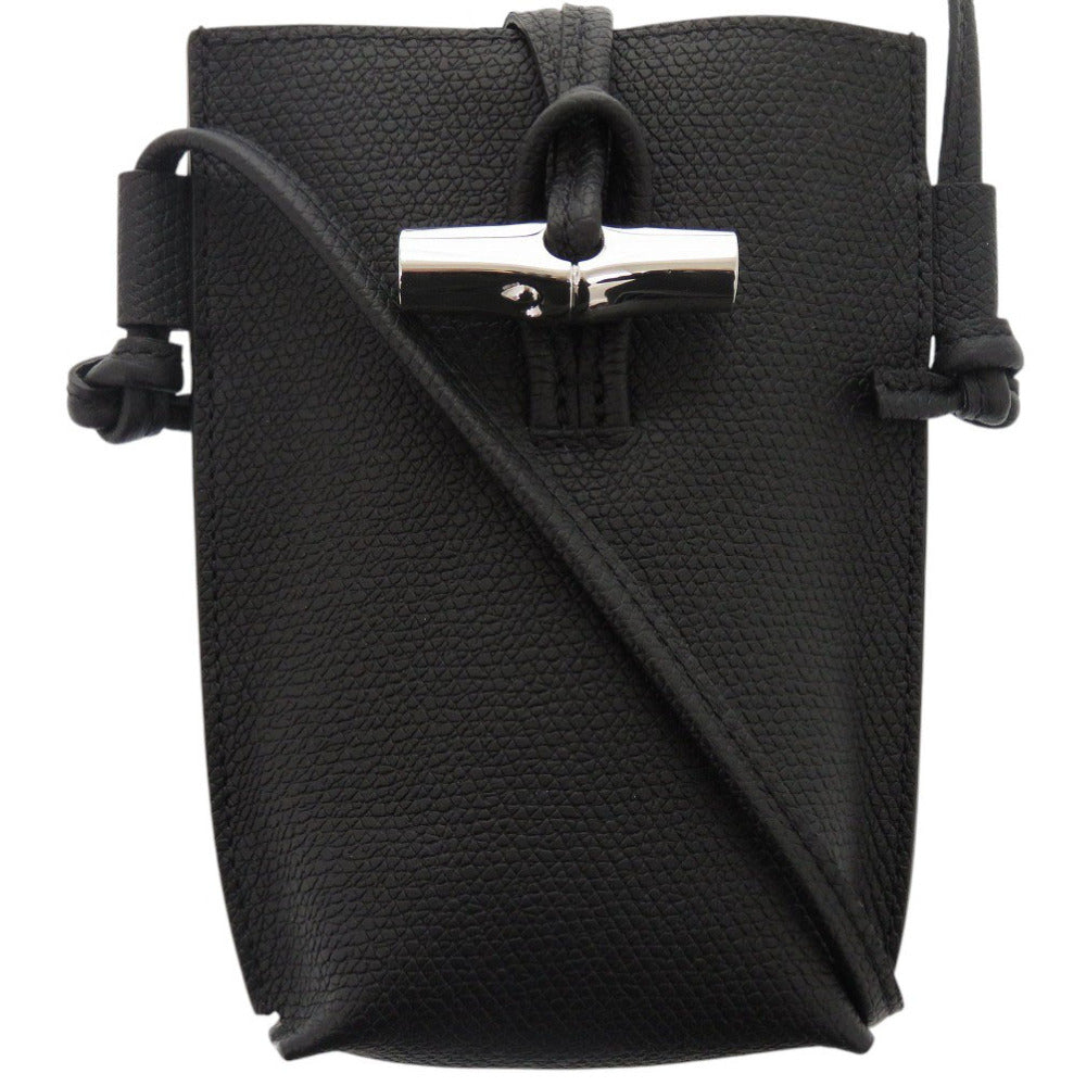 未使用 ロンシャン ル ロゾ スマートフォンケース レザー ブラック ショルダーバッグ 黒 0878【中古】Longchamp