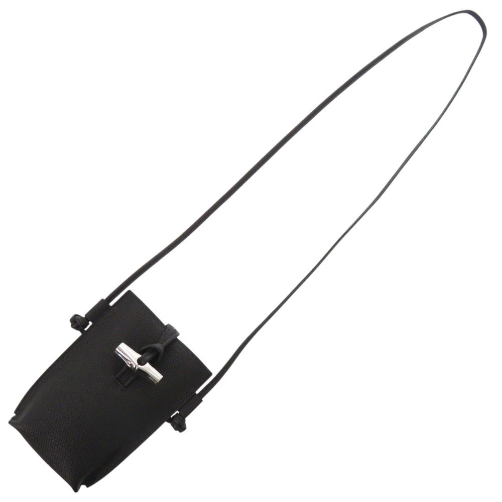 未使用 ロンシャン ル ロゾ スマートフォンケース レザー ブラック ショルダーバッグ 黒 0878【中古】Longchamp