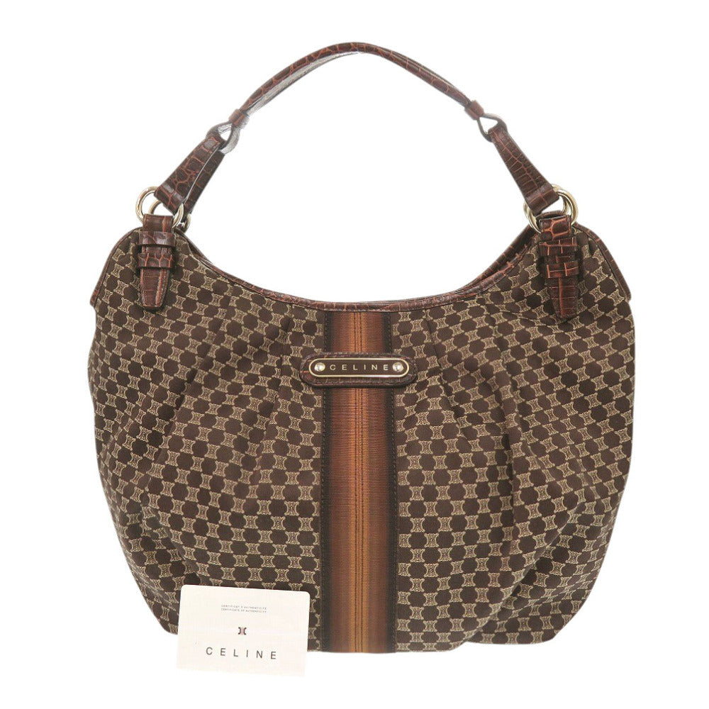 新品同様 セリーヌ マカダム キャンバス ワンショルダー ハンドバッグ ブラウン 0955【中古】CELINE