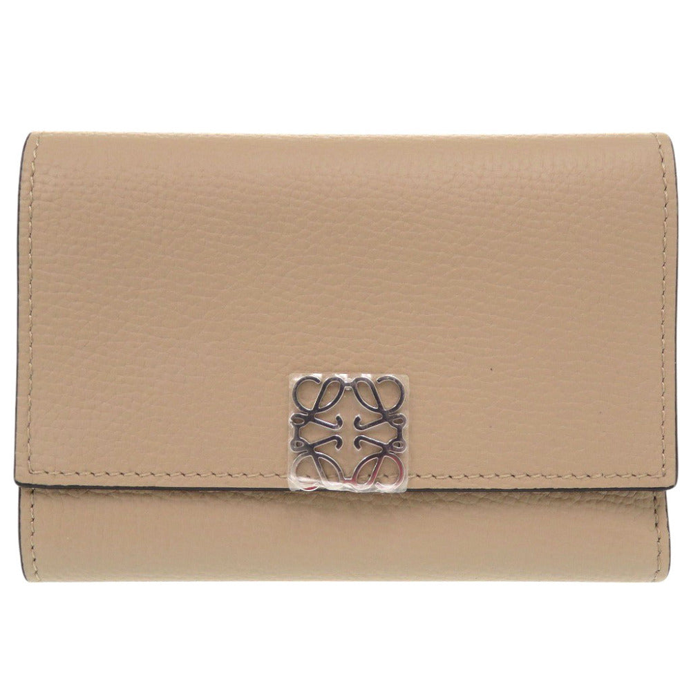 新品同様 ロエベ アナグラム パーティカル ウォレット スモール ぺブルグレインカーフ C821S33X01 サンド 三つ折り財布 0958【中古】LOEWE