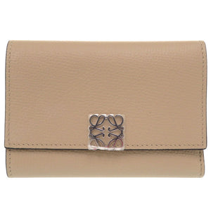 新品同様 ロエベ アナグラム パーティカル ウォレット スモール ぺブルグレインカーフ C821S33X01 サンド 三つ折り財布 0958【中古】LOEWE