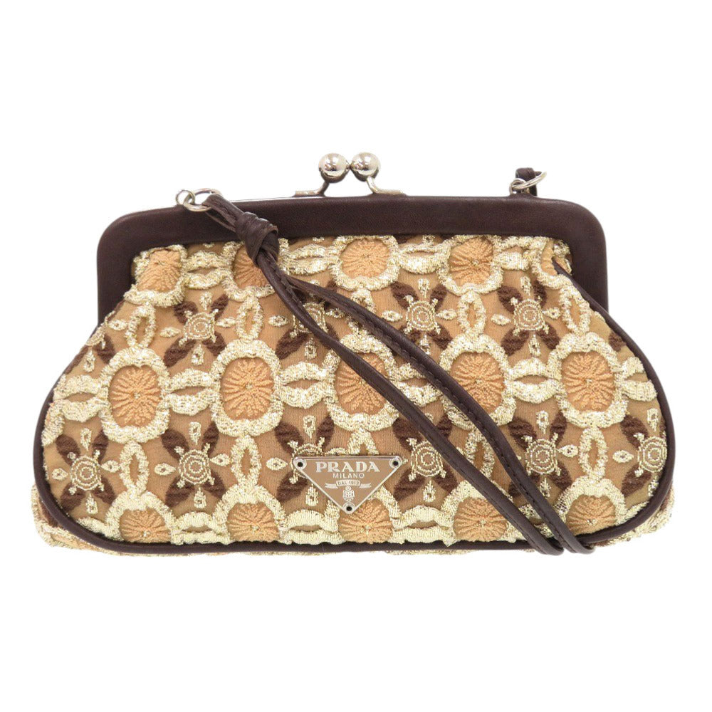 新品同様 プラダ がま口ポシェット トライアングルロゴ BT0323 ポリエステル ナイロン ベージュ ショルダーバッグ 0967【中古】PRADA