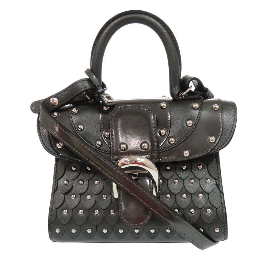 新品同様 デルボー サンルイ ブリヨン マイクロ アイロン シールド スタッズ パテントレザー アンティークブラック 2WAY ショルダーバッグ 0990【中古】DELVAUX