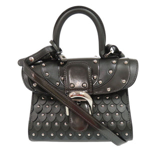 新品同様 デルボー サンルイ ブリヨン マイクロ アイロン シールド スタッズ パテントレザー アンティークブラック 2WAY ショルダーバッグ 0990【中古】DELVAUX