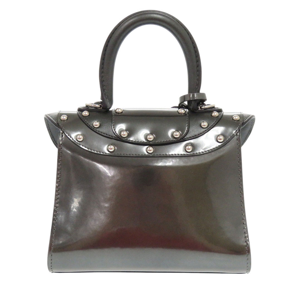 新品同様 デルボー サンルイ ブリヨン マイクロ アイロン シールド スタッズ パテントレザー アンティークブラック 2WAY ショルダーバッグ 0990【中古】DELVAUX