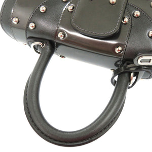 新品同様 デルボー サンルイ ブリヨン マイクロ アイロン シールド スタッズ パテントレザー アンティークブラック 2WAY ショルダーバッグ 0990【中古】DELVAUX