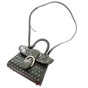 新品同様 デルボー サンルイ ブリヨン マイクロ アイロン シールド スタッズ パテントレザー アンティークブラック 2WAY ショルダーバッグ 0990【中古】DELVAUX