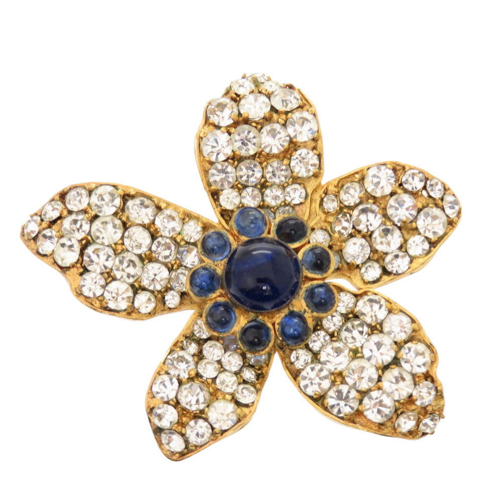 美品 シャネル フラワー モチーフ ストーン ブルー ゴールド ブローチ アクセサリー 青石 0998 【中古】 CHANEL