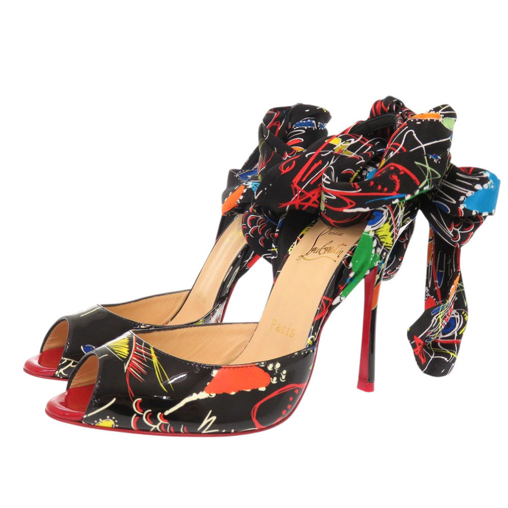 未使用 クリスチャンルブタン サイズ37.5 パテントレザー/シルク ブラック パンプス マルチカラー 1002【中古】Christian Louboutin