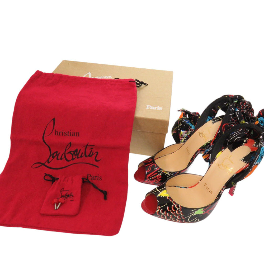 未使用 クリスチャンルブタン サイズ37.5 パテントレザー/シルク ブラック パンプス マルチカラー 1002【中古】Christian Louboutin