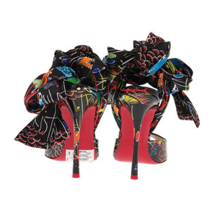 未使用 クリスチャンルブタン サイズ37.5 パテントレザー/シルク ブラック パンプス マルチカラー 1002【中古】Christian Louboutin