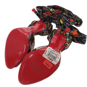 未使用 クリスチャンルブタン サイズ37.5 パテントレザー/シルク ブラック パンプス マルチカラー 1002【中古】Christian Louboutin