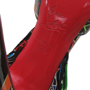 未使用 クリスチャンルブタン サイズ37.5 パテントレザー/シルク ブラック パンプス マルチカラー 1002【中古】Christian Louboutin