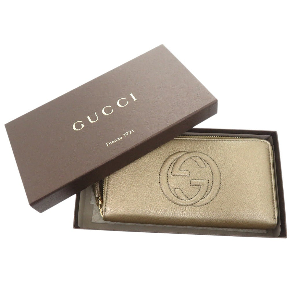 新品同様 グッチ ソーホー 308004 レザー ゴールド ラウンドファスナー 長財布 1024【中古】GUCCI