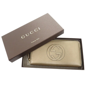 新品同様 グッチ ソーホー 308004 レザー ゴールド ラウンドファスナー 長財布 1024【中古】GUCCI
