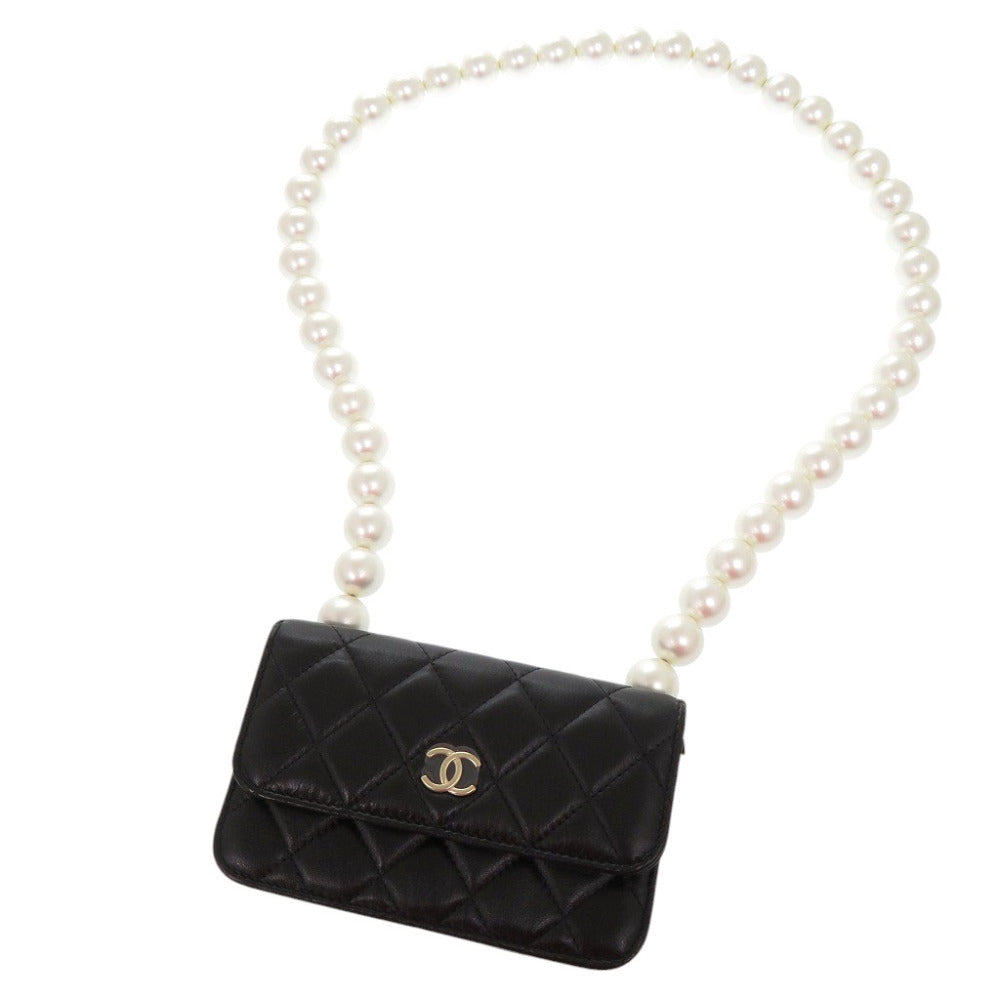 新品同様 シャネル マトラッセ ラムスキン AP1839 ブラック 30番台 ココマーク パールチェーンショルダーバッグ 1037【中古】CHANEL