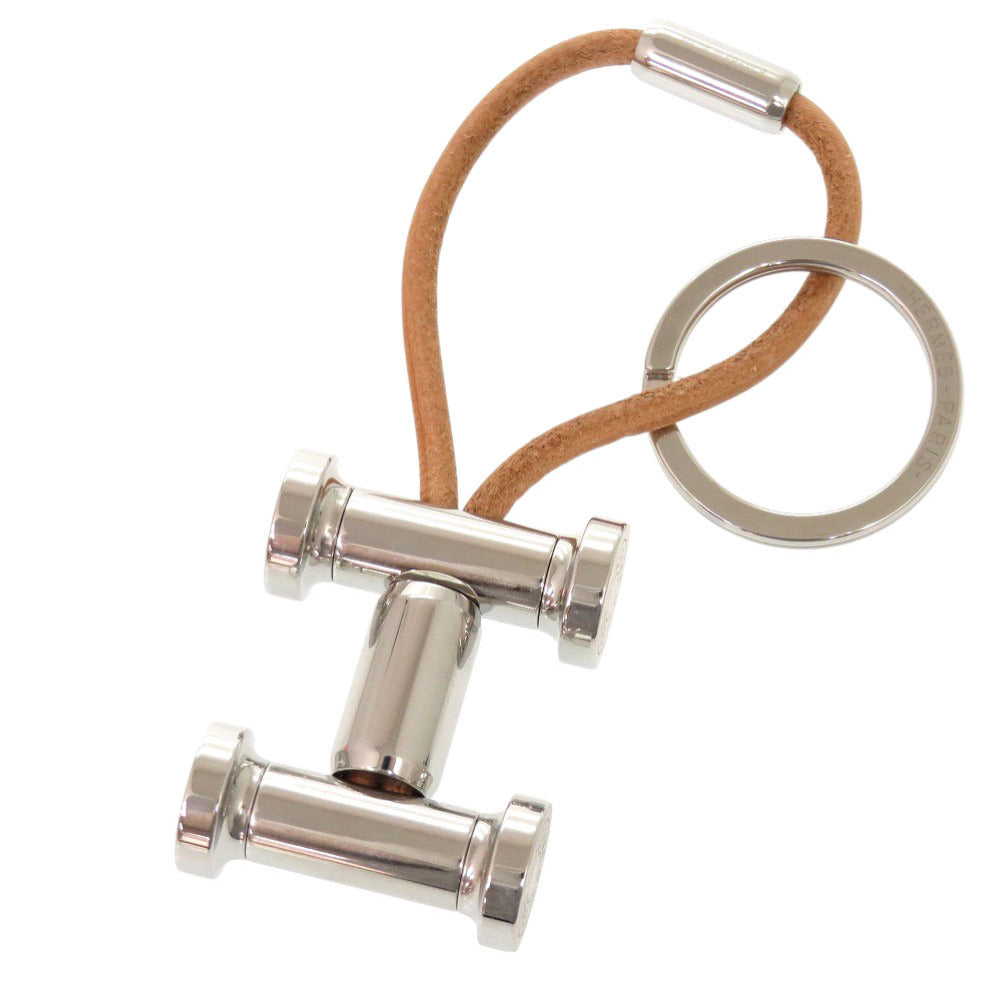 新品同様 エルメス モビールH クルー ド セル H077361FJ00 メタル レザー シルバー キーホルダー 1076【中古】HERMES