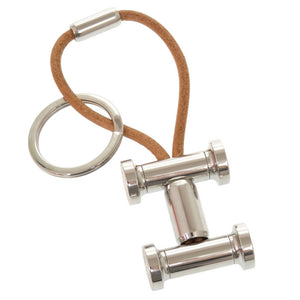 新品同様 エルメス モビールH クルー ド セル H077361FJ00 メタル レザー シルバー キーホルダー 1076【中古】HERMES