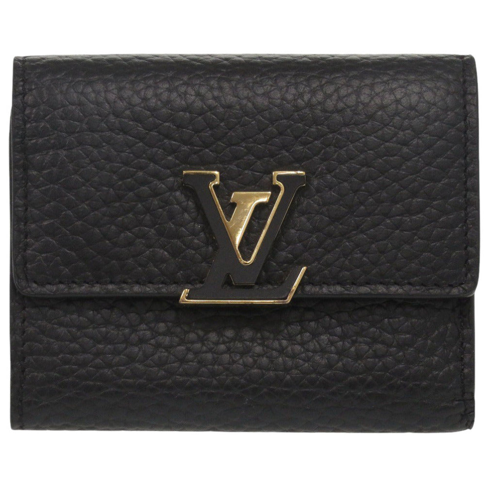 美品 ルイ ヴィトン ポルトフォイユ カプシーヌ コンパクトXS M68587 ICチップ レザー ブラック 三つ折り財布 黒 LV 1077【中古】LOUIS VUITTON