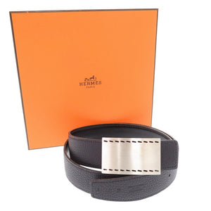 新品同様 エルメス スクエアバックル レザー ブルーニュイ ブラック □K刻印(2007年製) ベルト 1081【中古】HERMES メンズ