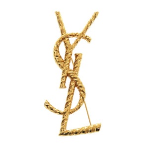 美品 サンローランパリ YSL ロゴ ゴールド メタル ブローチ アクセサリー 1088 【中古】 SAINT LAURENT PARIS