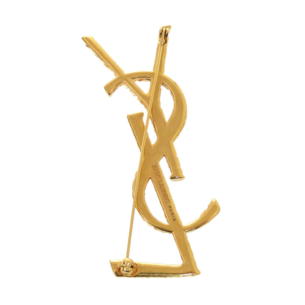 美品 サンローランパリ YSL ロゴ ゴールド メタル ブローチ アクセサリー 1088 【中古】 SAINT LAURENT PARIS