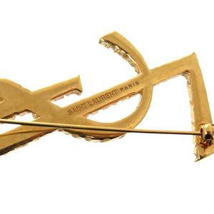 美品 サンローランパリ YSL ロゴ ゴールド メタル ブローチ アクセサリー 1088 【中古】 SAINT LAURENT PARIS