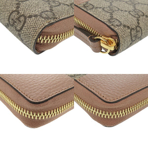 新品同様 グッチ GGマーモント 456117 GGスプリーム レザー ピンク ベージュ ラウンドファスナー 長財布 1092【中古】GUCCI