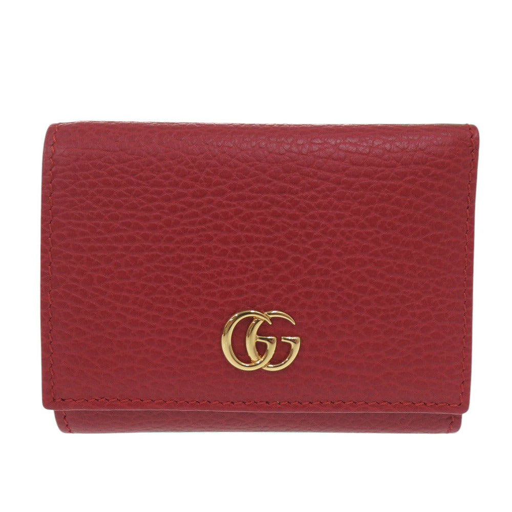 新品同様 グッチ GGマーモント 474746 グレインレザー レッド 三つ折り財布 赤 1094【中古】GUCCI
