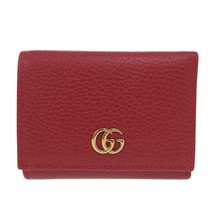 新品同様 グッチ GGマーモント 474746 グレインレザー レッド 三つ折り財布 赤 1094【中古】GUCCI