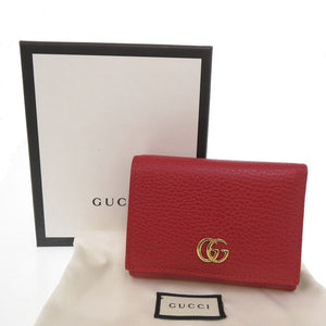 新品同様 グッチ GGマーモント 474746 グレインレザー レッド 三つ折り財布 赤 1094【中古】GUCCI