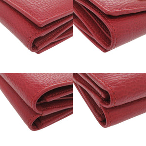 新品同様 グッチ GGマーモント 474746 グレインレザー レッド 三つ折り財布 赤 1094【中古】GUCCI