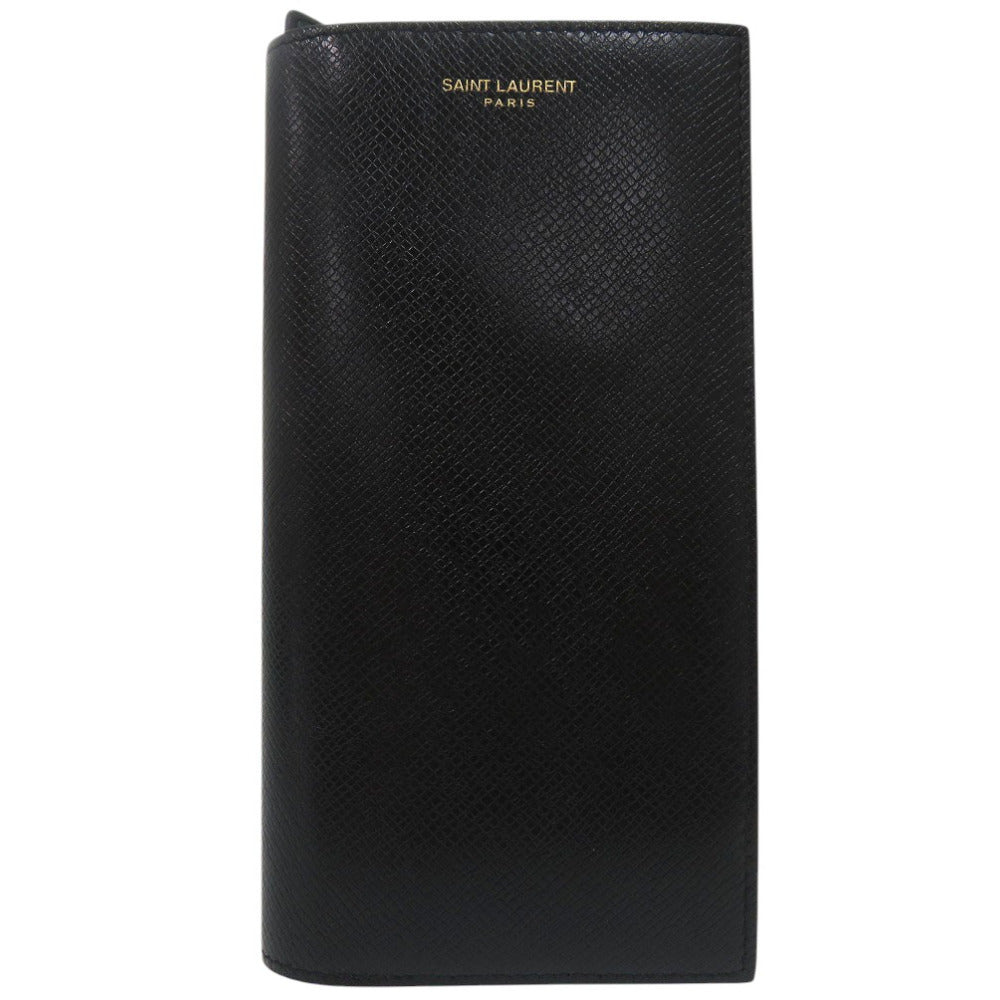 美品 サンローランパリ ロゴ 小銭入れ付き コンチネンタルウォレット 長財布 396308 H3Z2W 1000 レザー ブラック 1180【中古】SAINT LAURENT PARIS