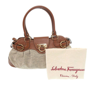 美品 サルヴァトーレフェラガモ マリッサ ガンチーニ キャンバス レザー ベージュ ハンドバッグ 1195【中古】Salvatore Ferragamo