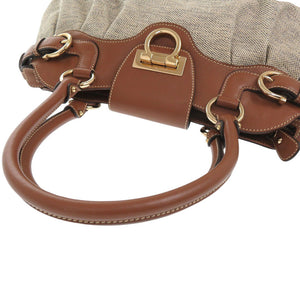 美品 サルヴァトーレフェラガモ マリッサ ガンチーニ キャンバス レザー ベージュ ハンドバッグ 1195【中古】Salvatore Ferragamo