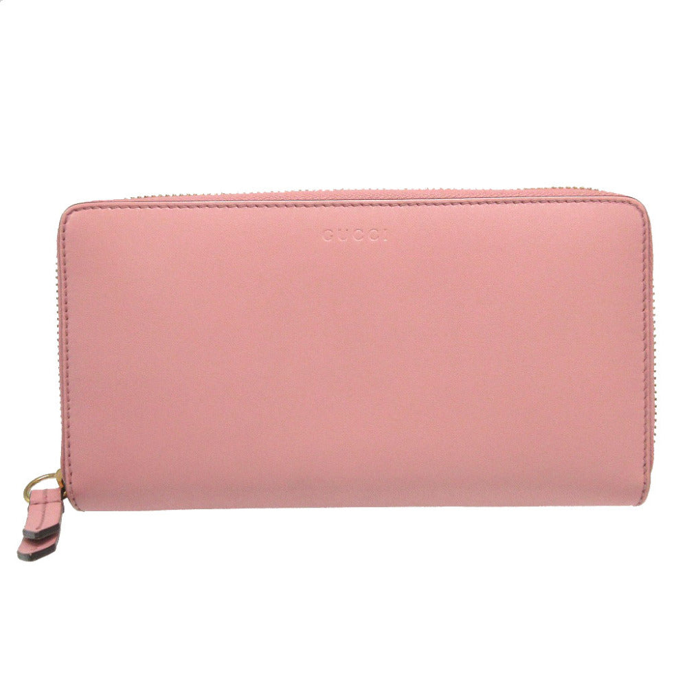 美品 グッチ 410102 レザー ピンク ラウンドファスナー長財布 財布 1196【中古】GUCCI