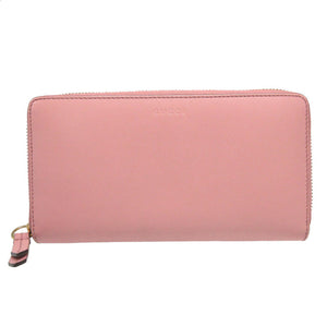 美品 グッチ 410102 レザー ピンク ラウンドファスナー長財布 財布 1196【中古】GUCCI