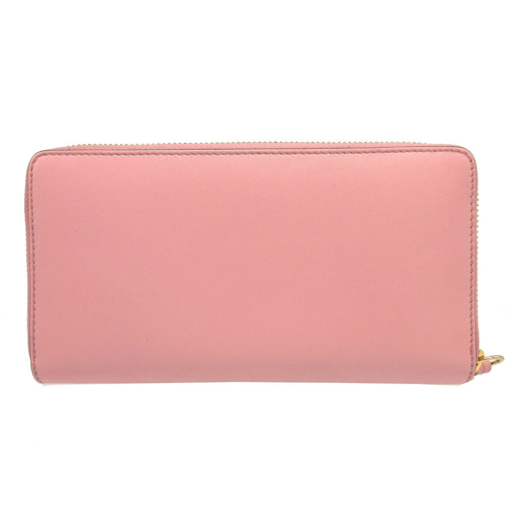 美品 グッチ 410102 レザー ピンク ラウンドファスナー長財布 財布 1196【中古】GUCCI